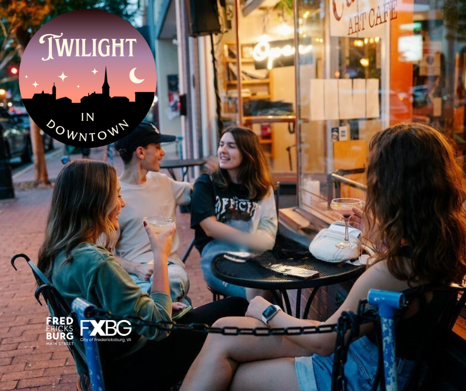 Twilight (1920 x 1005 px) Facebook Post Image of a group of friends sitting outside a local coffee shop.